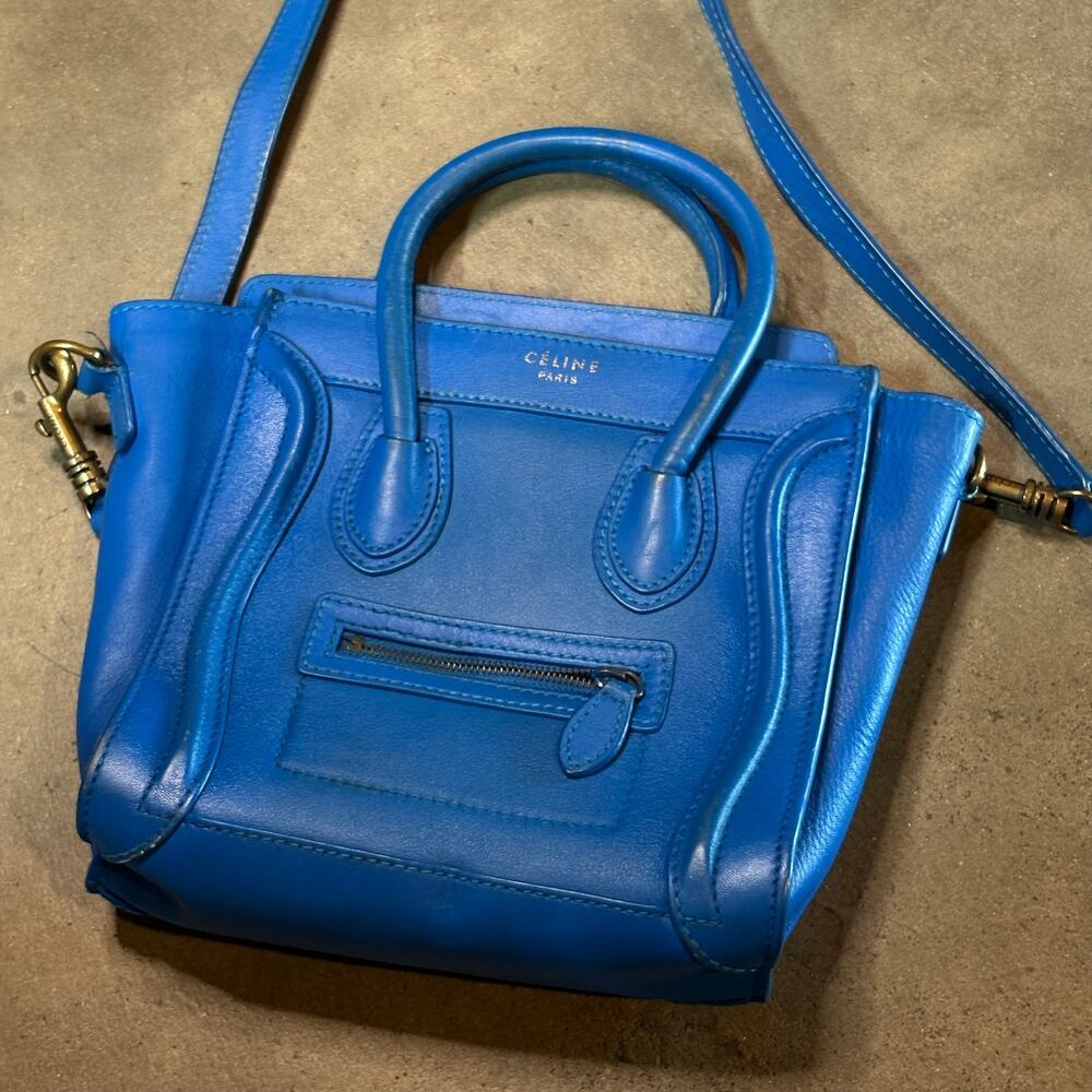 CELINE Luggage Nano Shopper Leather Tote Bag Royal Blue - Picture 3 of 10